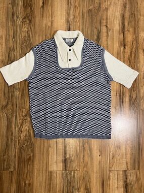 Vintage Parly Rothschild Knit Polo Sweater Vest in Navy and Cream Sz L